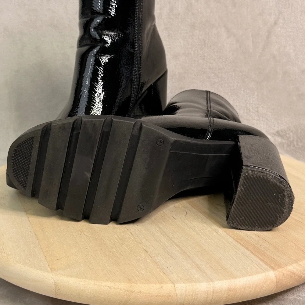 Steve Madden Vintage Black Patent Platform Ankle Boots Block‎ Heel Lug Sole 10M